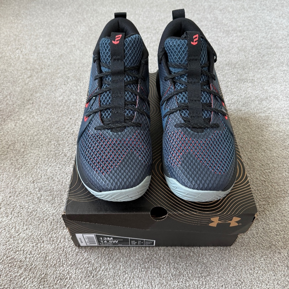 NIB Under Armour Men's Embiid One Omen Navy Blue and Black Hovr Sneaker Size 13